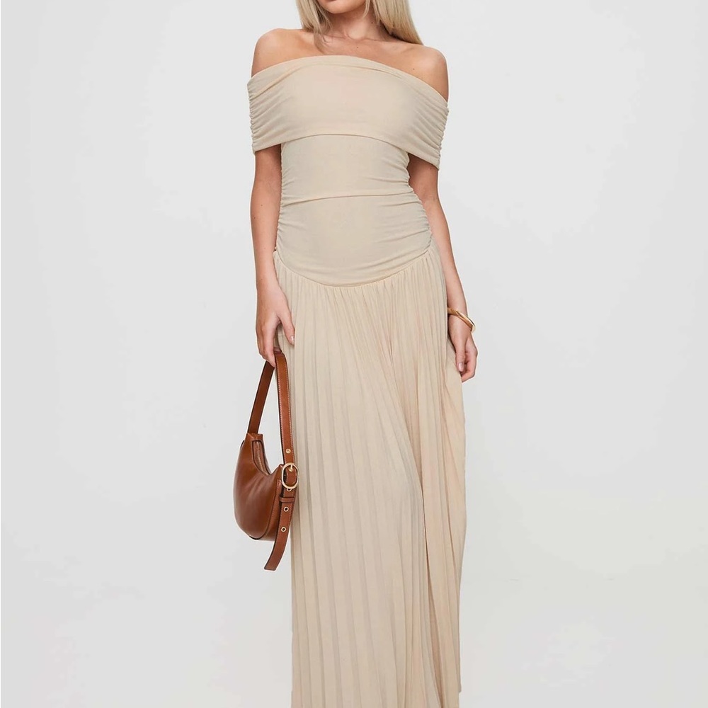 Off-Shoulder Cream Maxi Dress